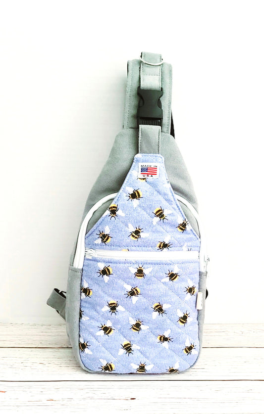 Sling Bag:  Bees on Silver Blue
