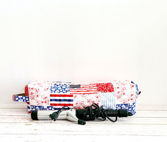 Hair Tool Bag:  Blue Patchwork