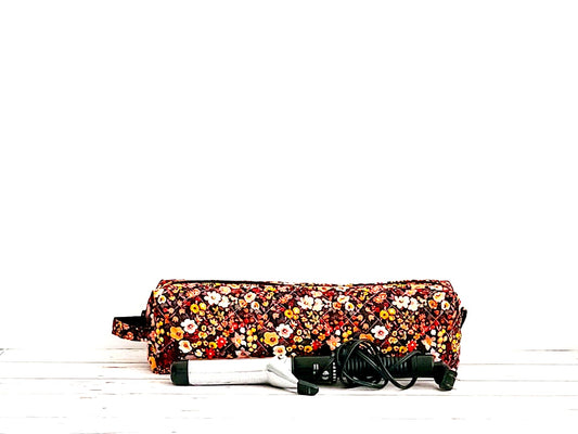 Hair Tool Bag:  Dark Orange Floral