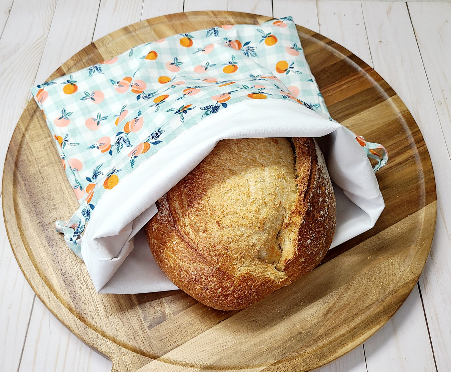 Bread Bag: Peaches on Gingham Print