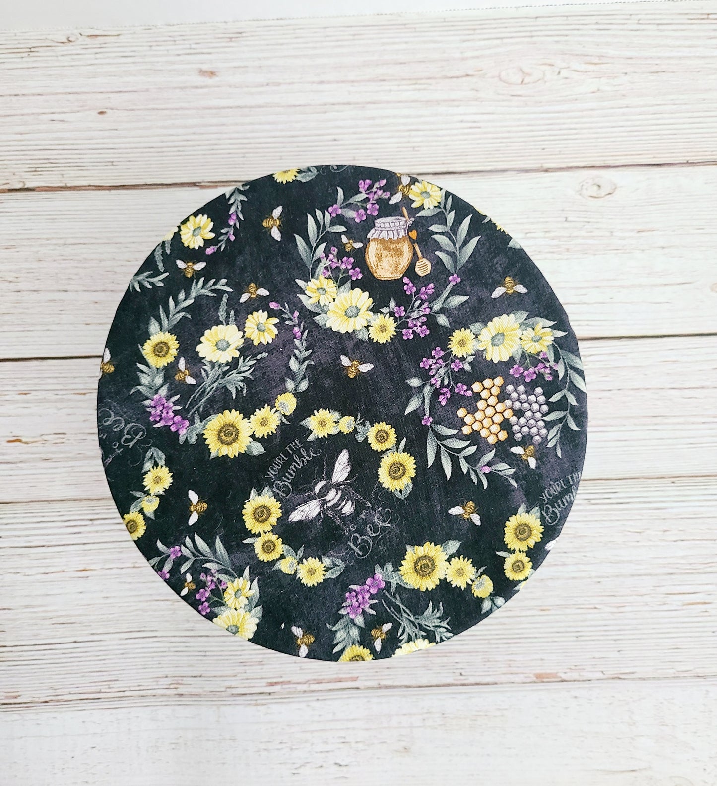 Bowl Cover:  Bees on Black