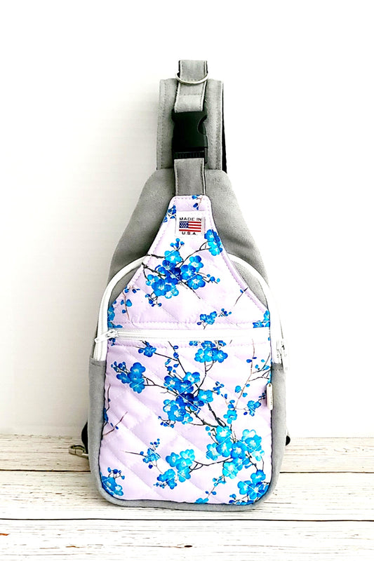 Sling Bag:  Blue Blossom on Silver Blue