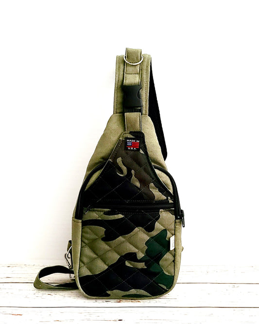 Sling Bag:  Camo on Olive Green