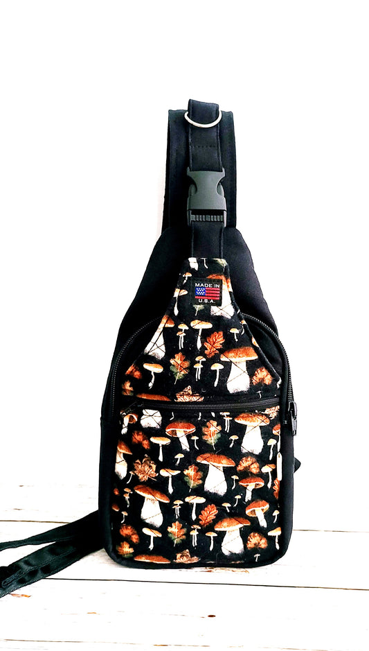 Sling Bag:  Mushrooms on Black