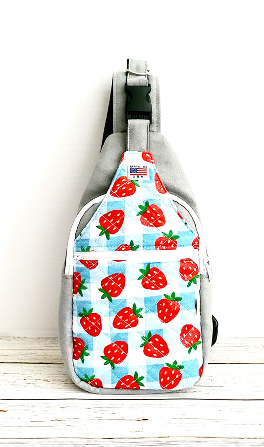 Sling Bag:  Strawberry on Silver Blue