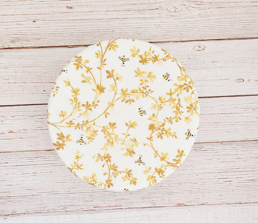 Bowl Cover:  Bees on White