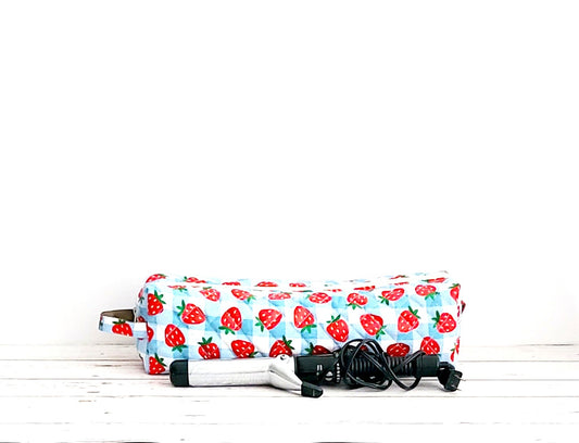 Hair Tool Bag:  Strawberry on Blue