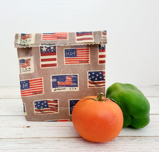 Beeswax Food Bag:  Patriotic USA Stamps