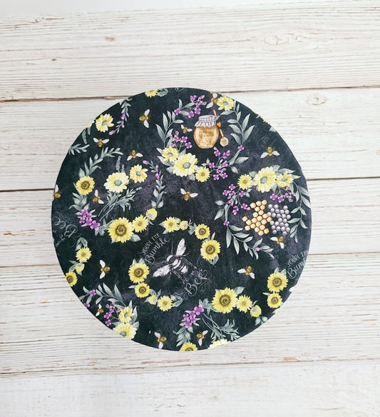 Bowl Cover:  Bees on Black