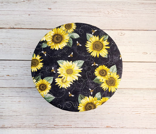 Bowl Cover:  Sunflower on Black